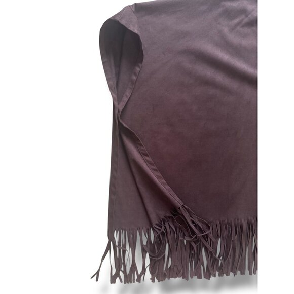 Joseph Ribkoff Faux Suede Fringe Poncho Size S/M Chocolate Western Boho Top NEW - Picture 4 of 9